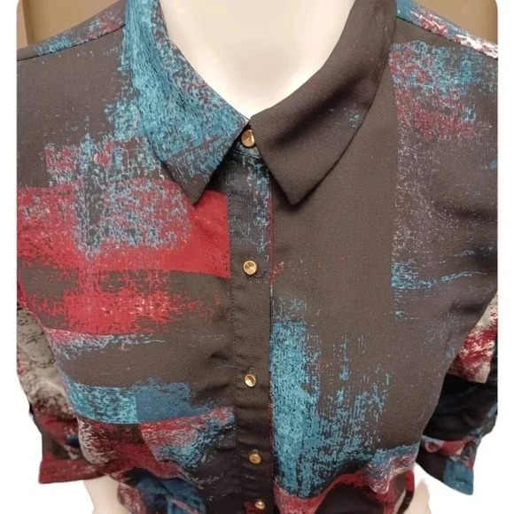 Le Chateau Shirt Dress  Teal Plum Burgundy Size Medium - Picture 7 of 9